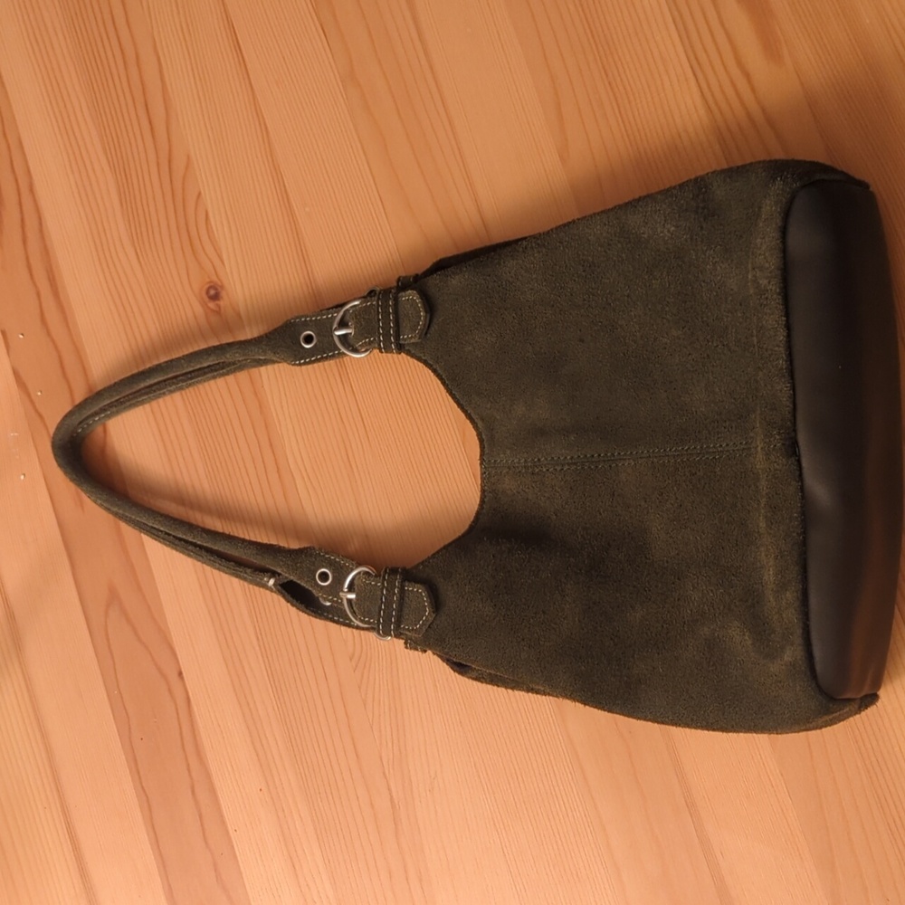 St John's Bay Genuine Suede Small Handbag in Dark Green